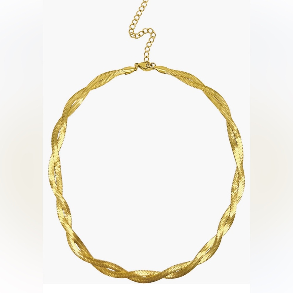 Adornia 14K Gold Plated Braided Herringbone Chain Necklace NWT and Bag